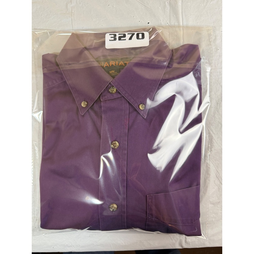 Ariat Mens Long Sleeve Button Down Western Shirt Purple Cotton Twill Medium - Picture 11 of 11
